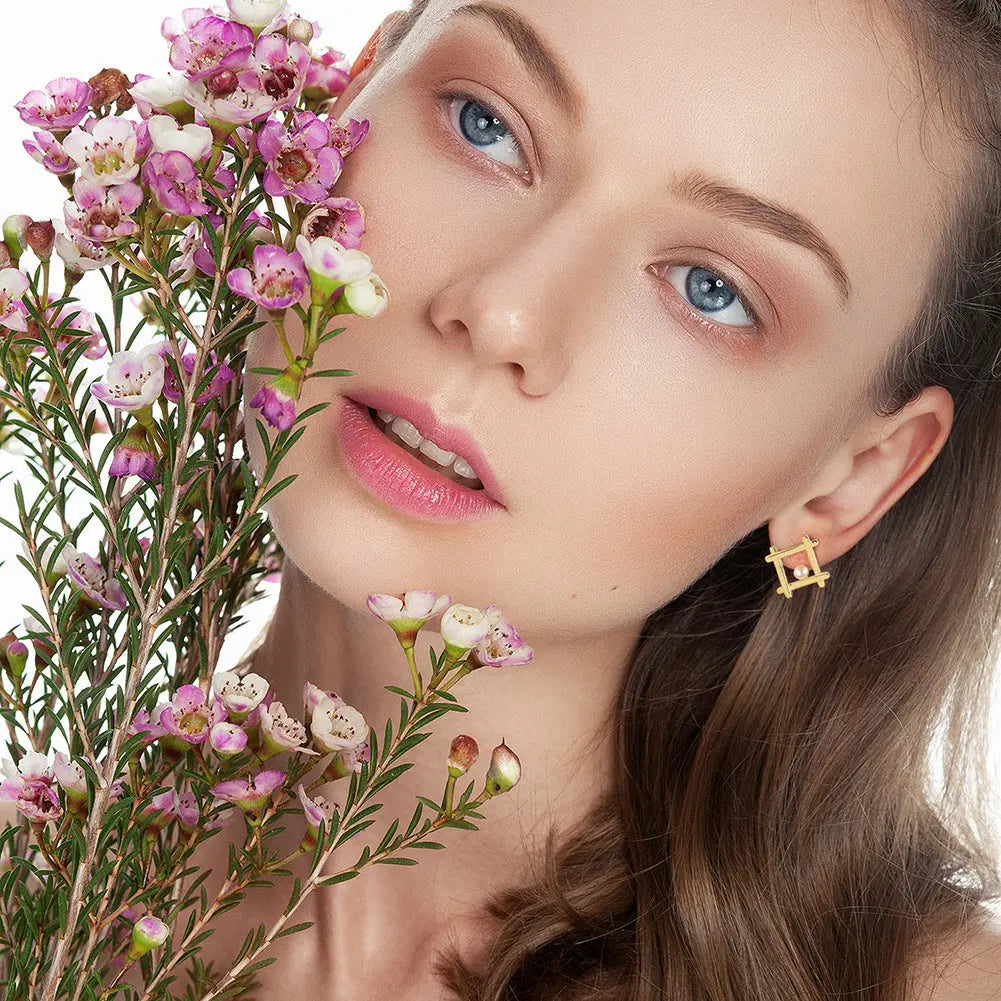 925 Sterling Silver French Style Natural Pearl Geometric Earrings for Women, Unique and Chic Fashion Jewelry TWINKLE QUEEN