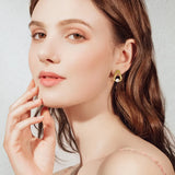 Cultured Freashwater Pear 14K Gold Plated 925 Sterling Silver Triangle Earrings TQ