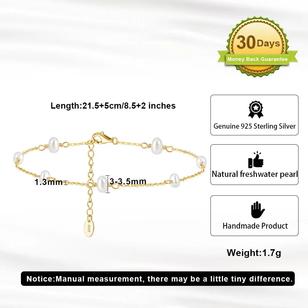 Natural Freshwater Pearls 14K Gold Plated 925 Sterling Silver Baroque Bead Anklet TQ