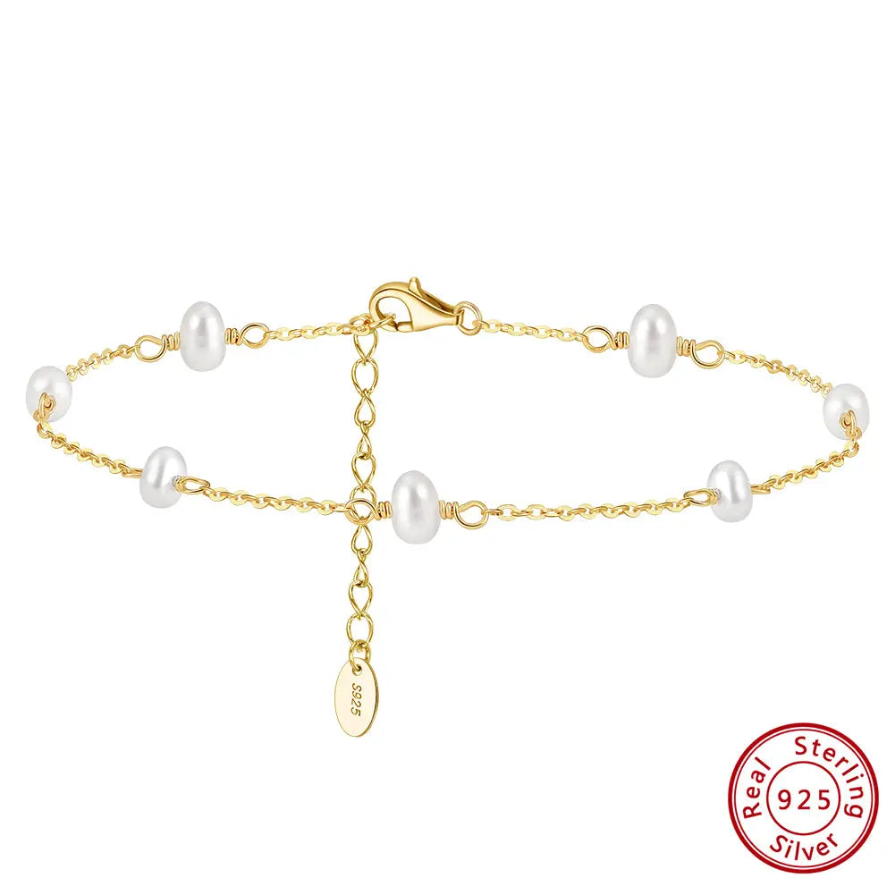 Natural Freshwater Pearls 14K Gold Plated 925 Sterling Silver Baroque Bead Anklet TQ