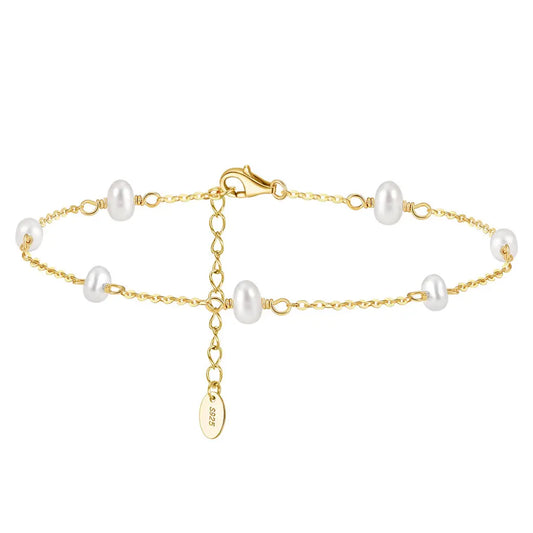 Natural Freshwater Pearls 14K Gold Plated 925 Sterling Silver Baroque Bead Anklet TQ