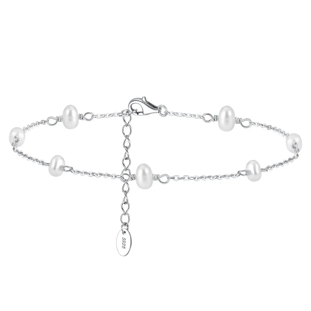 Natural Freshwater Pearls 14K Gold Plated 925 Sterling Silver Baroque Bead Anklet TQ