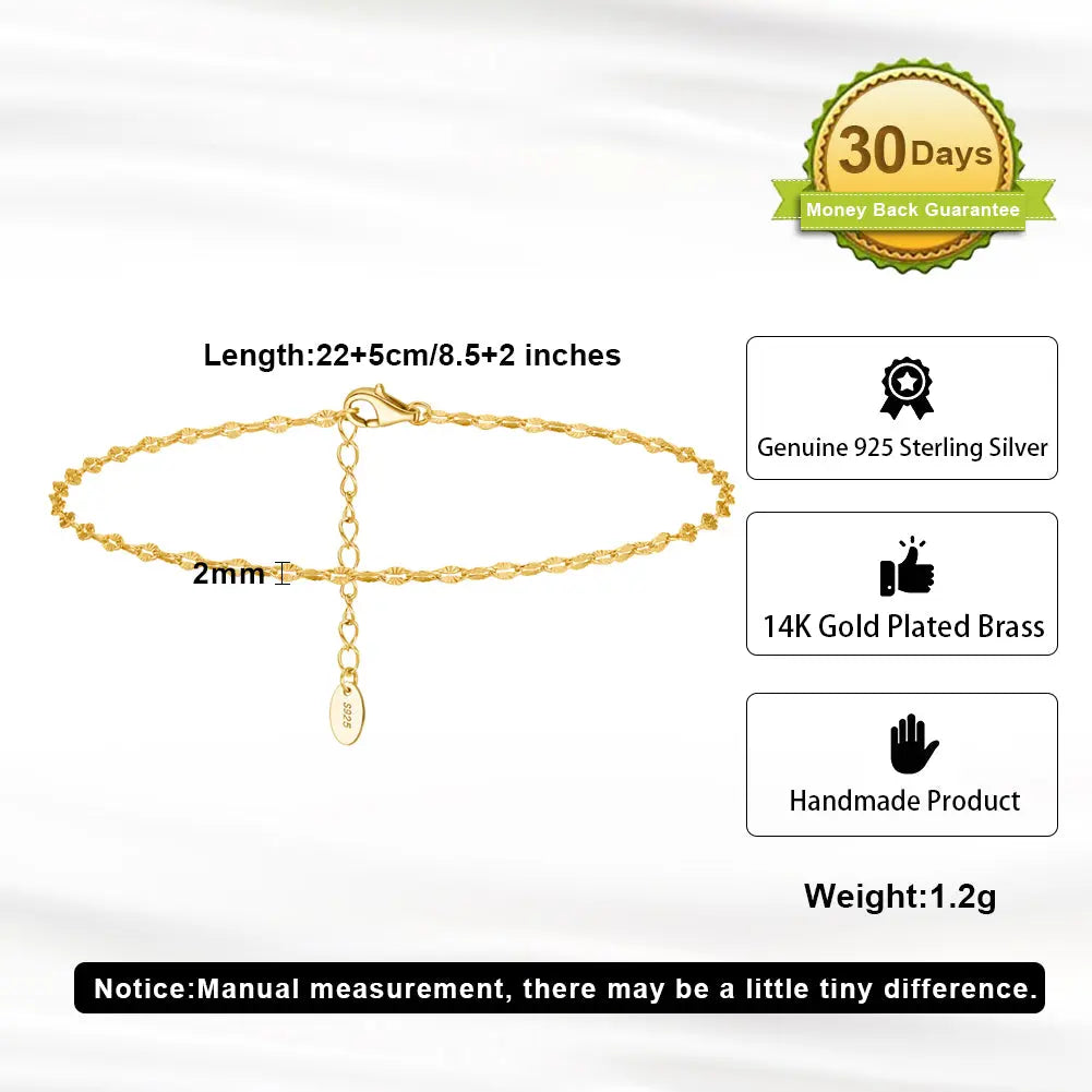 14K Gold Plated 925 Sterling Silver Anklet TQ