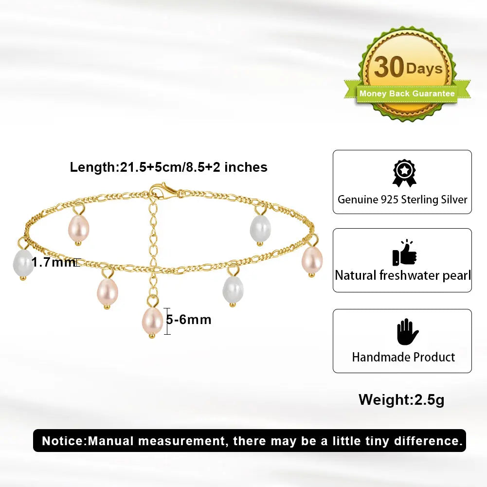 Natural freshwater Pearls 14K Gold Plated 925 Sterling Silver Orange Millet Bead Anklet TQ