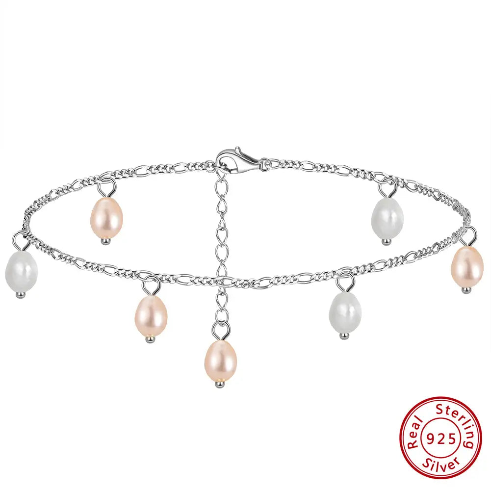 Natural freshwater Pearls 14K Gold Plated 925 Sterling Silver Orange Millet Bead Anklet TQ