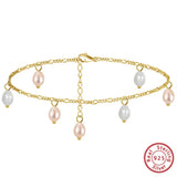 Natural freshwater Pearls 14K Gold Plated 925 Sterling Silver Orange Millet Bead Anklet TQ