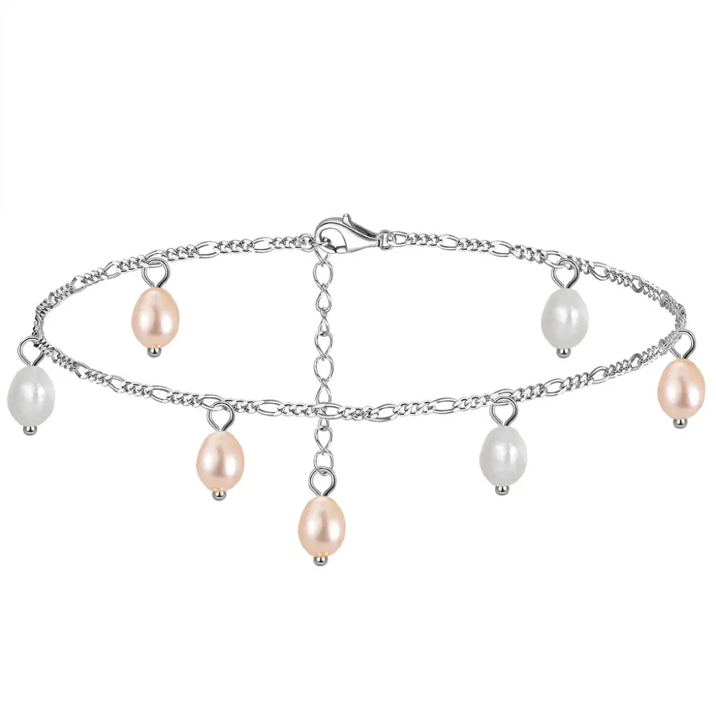Natural freshwater Pearls 14K Gold Plated 925 Sterling Silver Orange Millet Bead Anklet TQ
