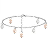 Natural freshwater Pearls 14K Gold Plated 925 Sterling Silver Orange Millet Bead Anklet TQ