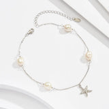 Freshwater Pearl 925 Sterling Silver 14K Gold Plated Starfish Anklet TQ