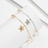 Freshwater Pearl 925 Sterling Silver 14K Gold Plated Starfish Anklet TQ