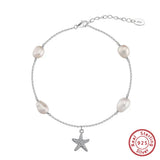Freshwater Pearl 925 Sterling Silver 14K Gold Plated Starfish Anklet TQ