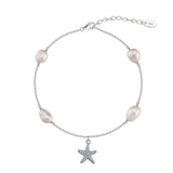 Freshwater Pearl 925 Sterling Silver 14K Gold Plated Starfish Anklet TQ