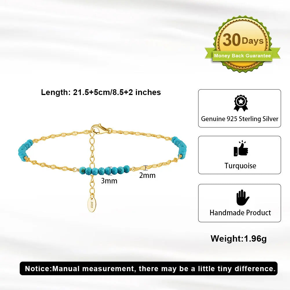 Turquoise 14K Gold Plated 925 Sterling Silver Anklet TQ