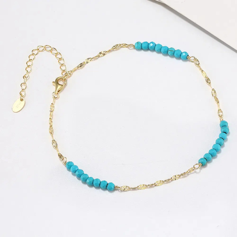 Turquoise 14K Gold Plated 925 Sterling Silver Anklet TQ