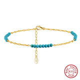 Turquoise 14K Gold Plated 925 Sterling Silver Anklet TQ