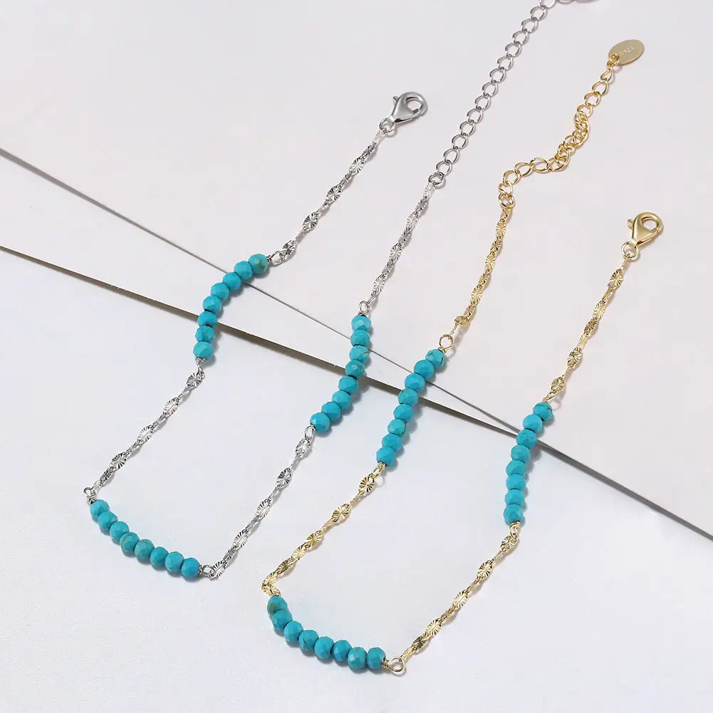 Turquoise 14K Gold Plated 925 Sterling Silver Anklet TQ
