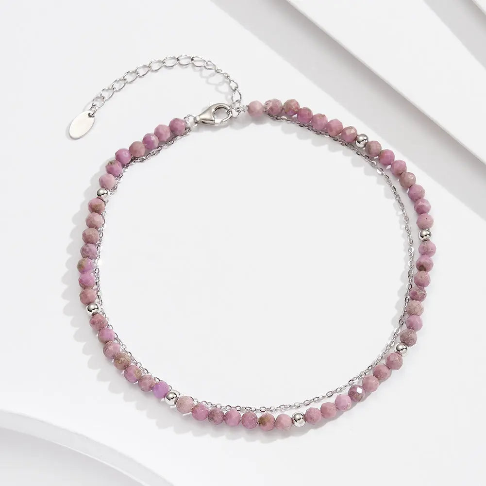 14K Gold Plated 925 Sterling Silver Purple Mica Double Anklet TQ