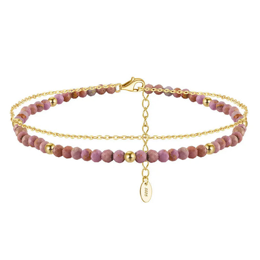 14K Gold Plated 925 Sterling Silver Purple Mica Double Anklet TQ