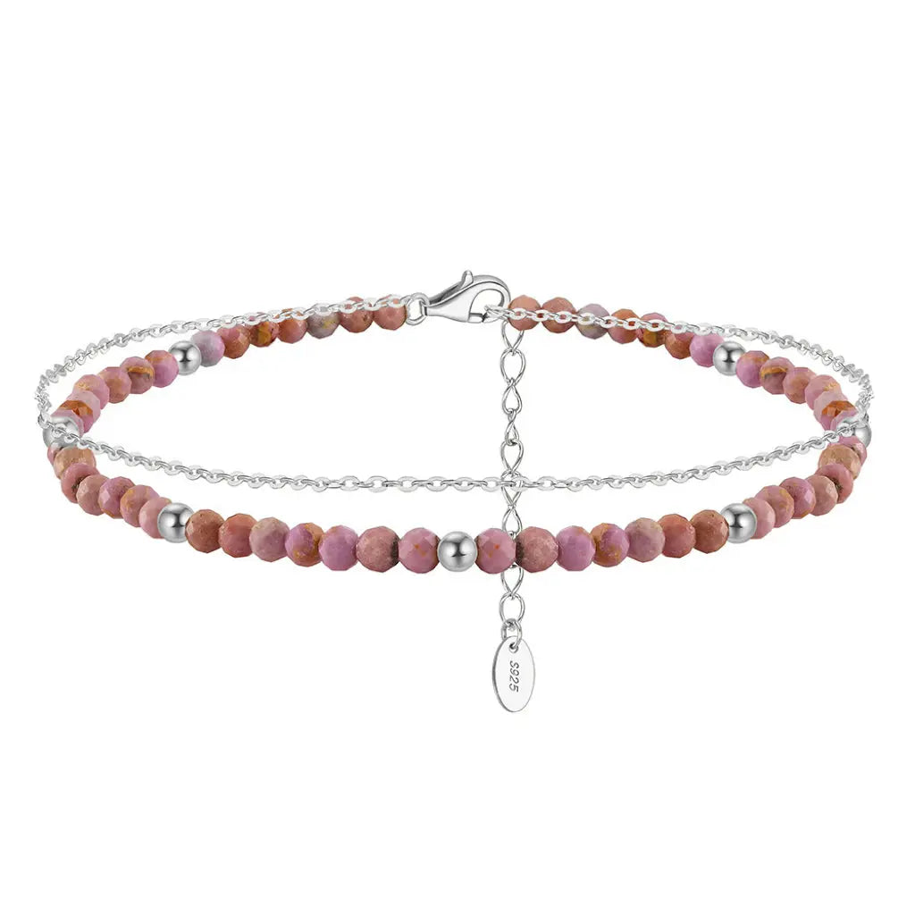 14K Gold Plated 925 Sterling Silver Purple Mica Double Anklet TQ