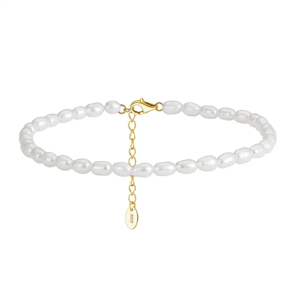 Cultured Freashwater Pearl 14K Gold Plated 925 Sterling Silver Fully Beaded Bracelet TQ
