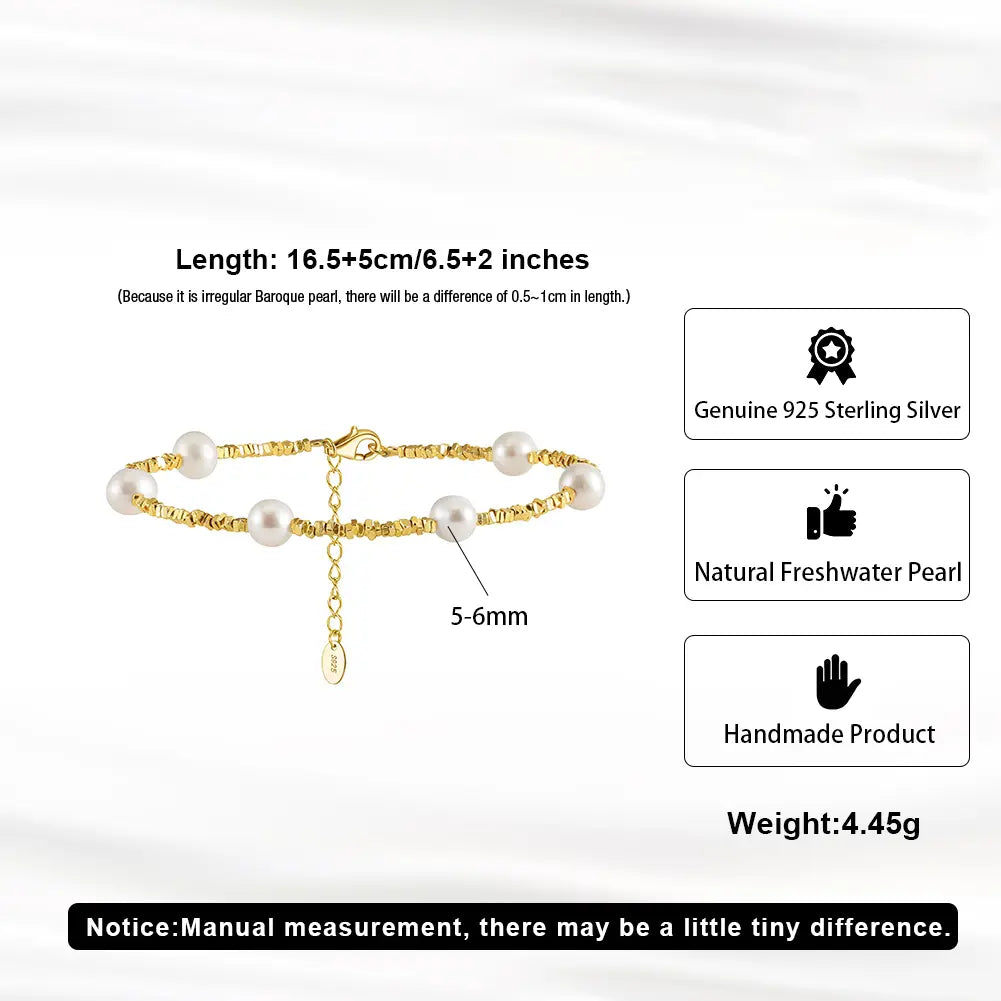 Cultured Freshwater Pearl Irregular 925 Silver Vintage Bracelet TQ