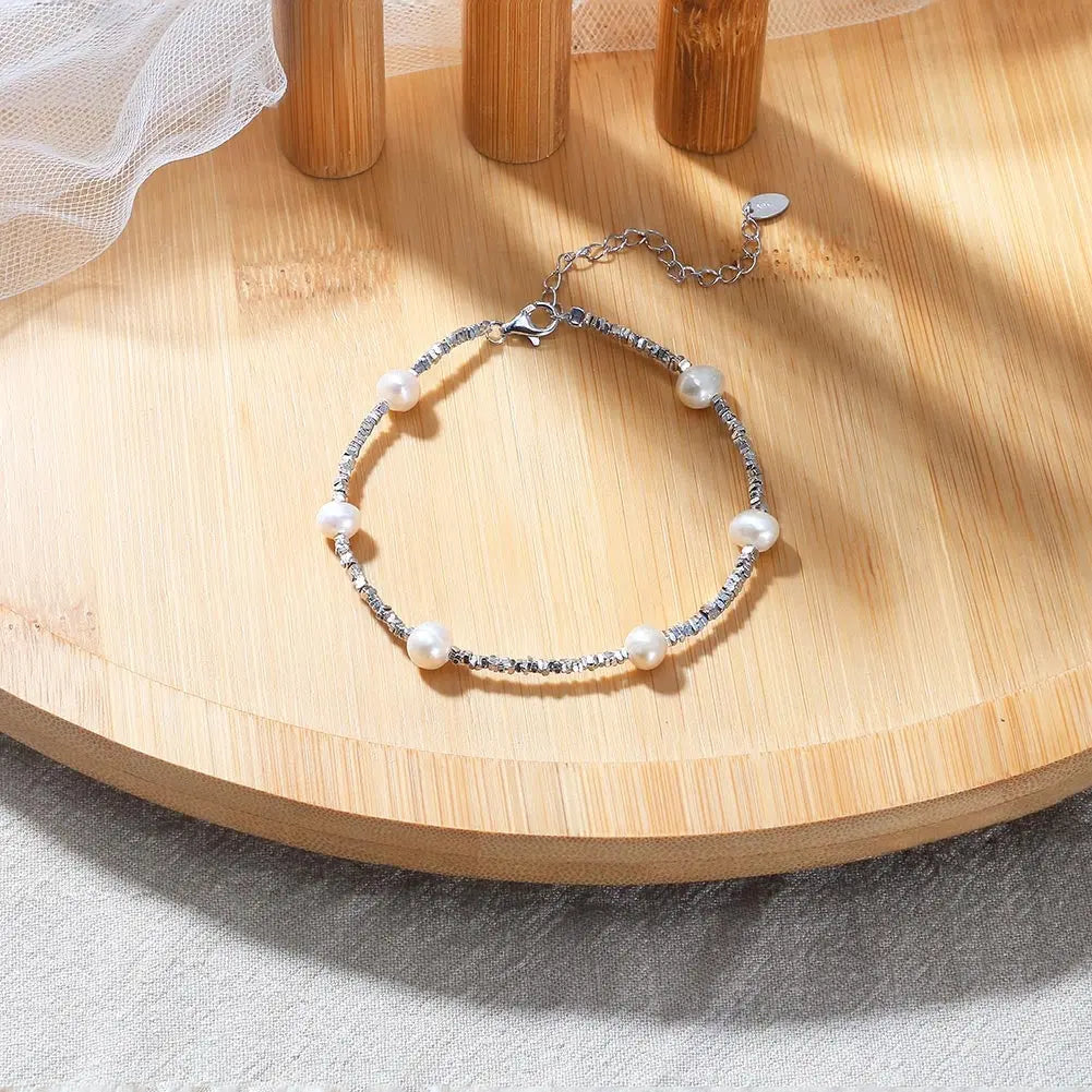 Cultured Freshwater Pearl Irregular 925 Silver Vintage Bracelet TQ