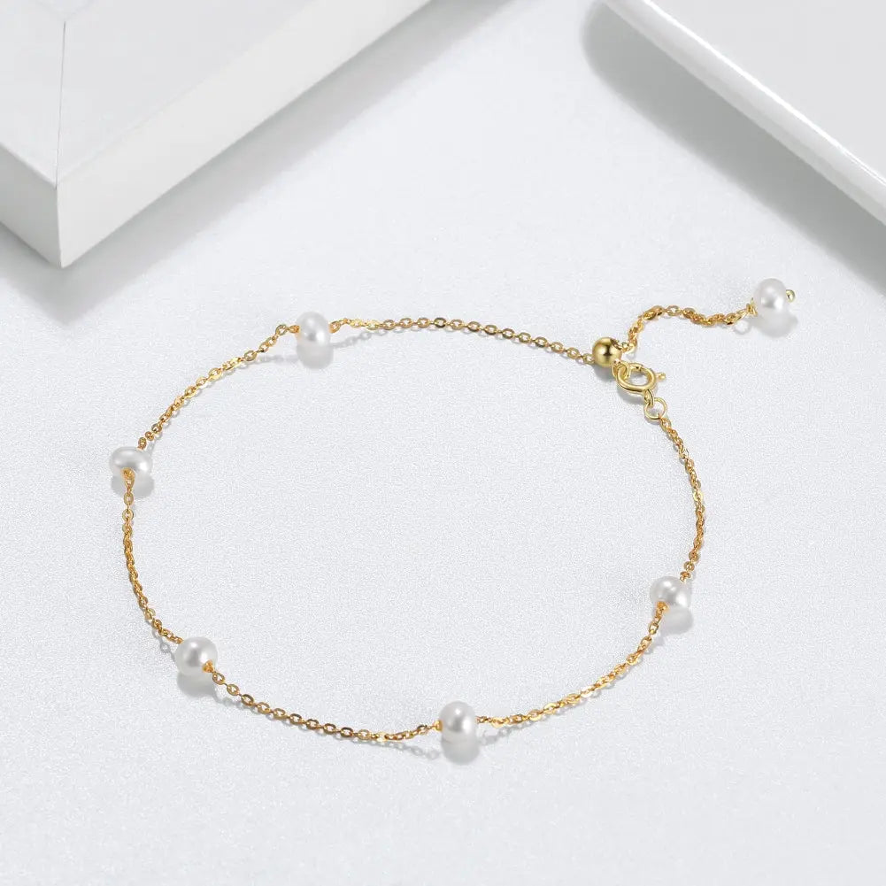 Cultured Freashwater Pearl 14K Gold Plated Irregular 925 Sterling Silver 4MM Baroque Bracelet TQ