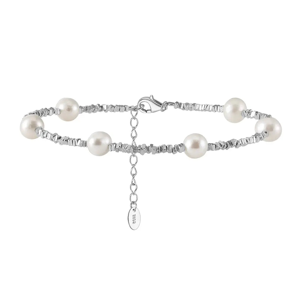 Cultured Freshwater Pearl Irregular 925 Silver Vintage Bracelet TQ