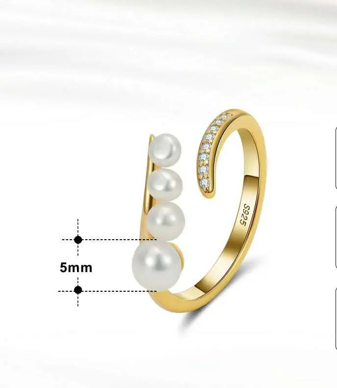 Cultured Freashwater Pear 14K Gold Plated 925 Sterling Silver Adjustable Ring TQ