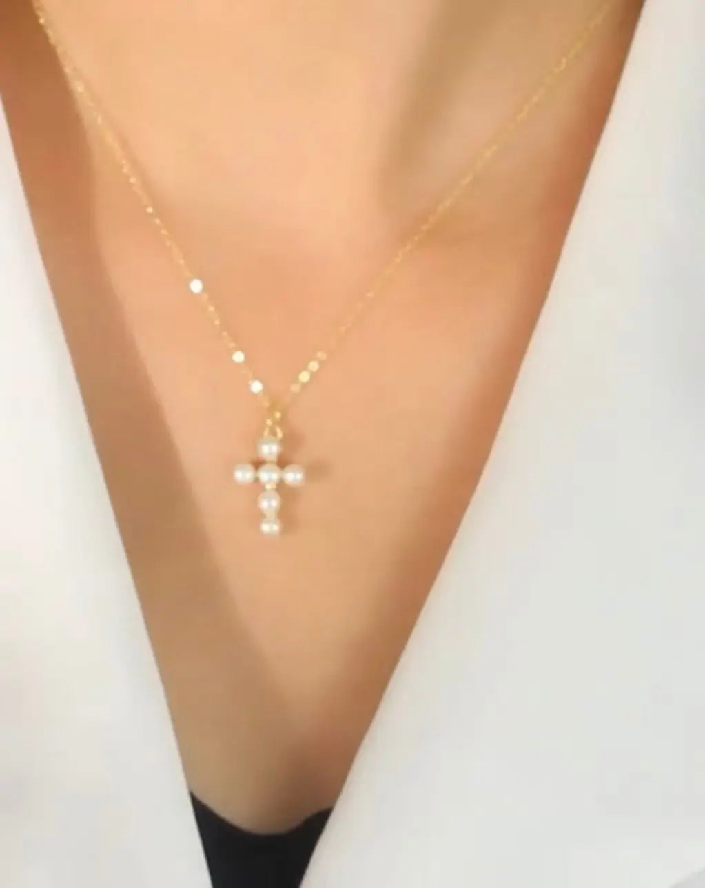 Cultured Freshwater Pearl 14K Gold Plated 925 Sterling Silver Cross Earrings Pandent Necklace TQ