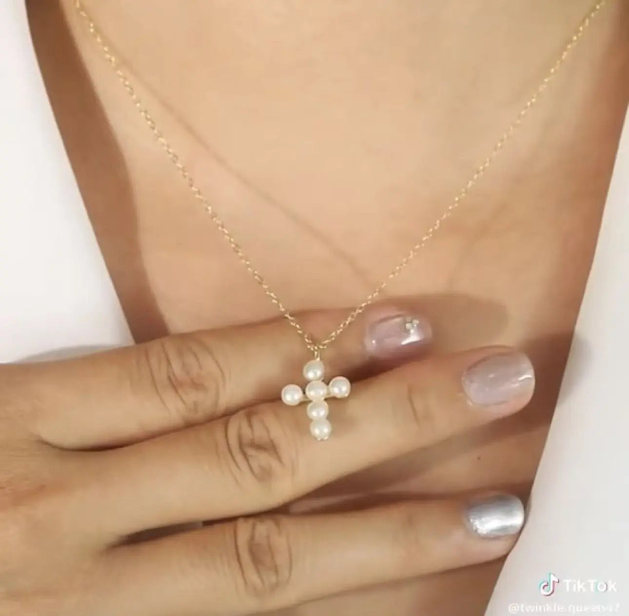 Cultured Freshwater Pearl 14K Gold Plated 925 Sterling Silver Cross Earrings Pandent Necklace TQ