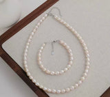 S925 sterling silver natural freshwater pearl high color value simple soft temperament necklace bracelet suit wholesale TWINKLE QUEEN