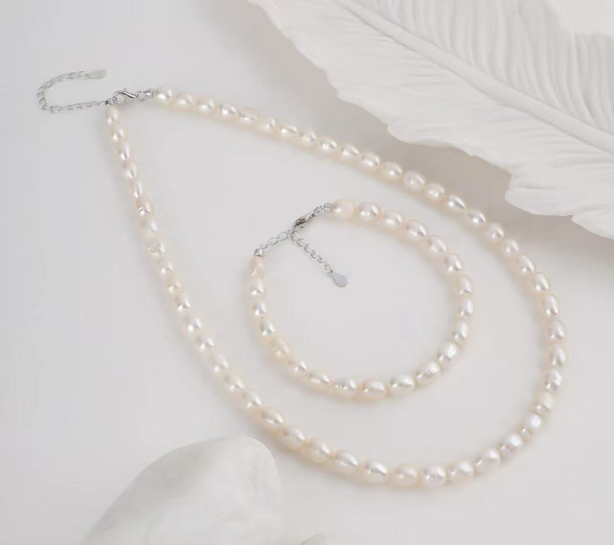 S925 sterling silver natural freshwater pearl high color value simple soft temperament necklace bracelet suit wholesale TWINKLE QUEEN