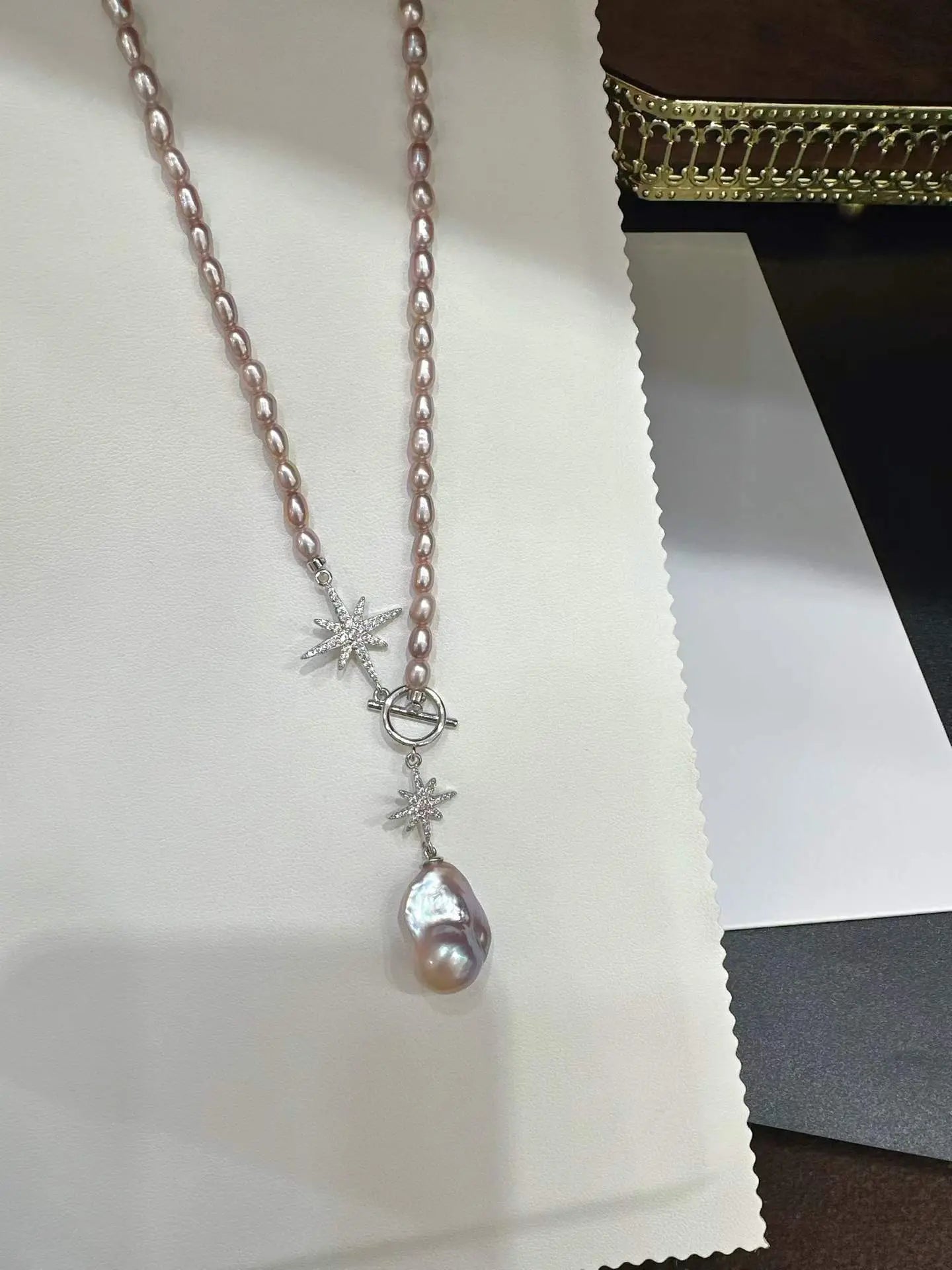 Netural Pearl with 925 Silver Necklace Freshwater baroque pearl lavender and pink pendant, French style, simple and elegant for women. TWINKLE QUEEN