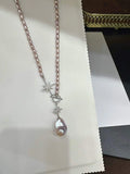 Netural Pearl with 925 Silver Necklace Freshwater baroque pearl lavender and pink pendant, French style, simple and elegant for women. TWINKLE QUEEN