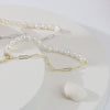 Cultured Freshwater Pearl 14K Gold Plated 925 Sterling Silver Extension Paper Clip Bracelet