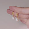 Cultured Freshwater Pear 14K Gold Plated 925 Sterling Silver Horseshoe Chain Baroque Earrings