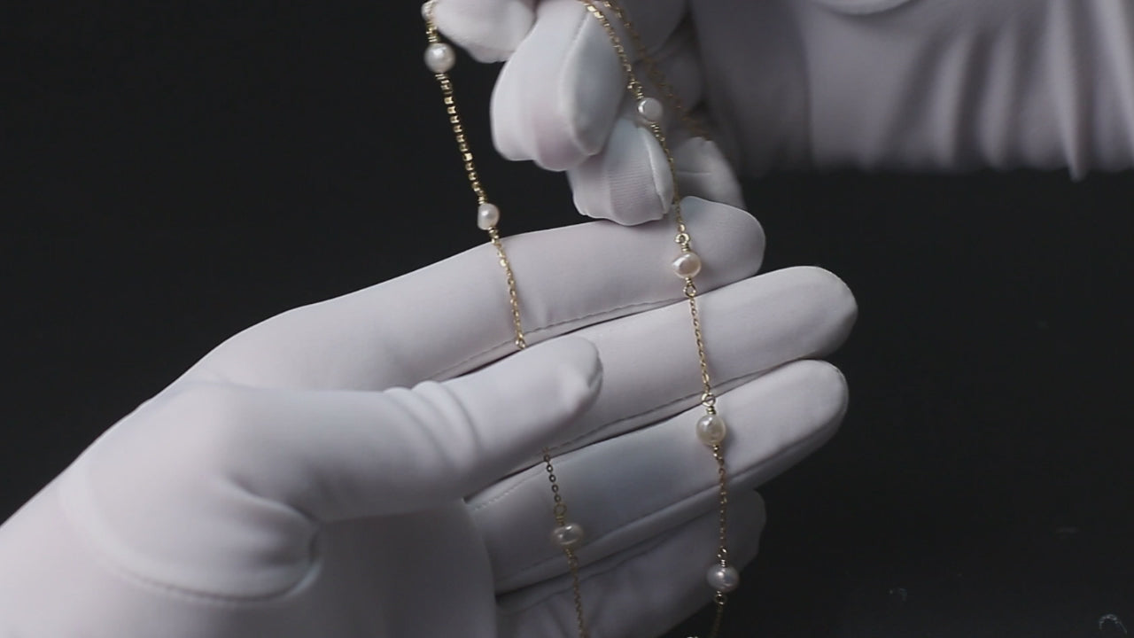 Cultured Freshwater Pearl 14K Gold Plated 925 Sterling Silver White Pearl Necklace