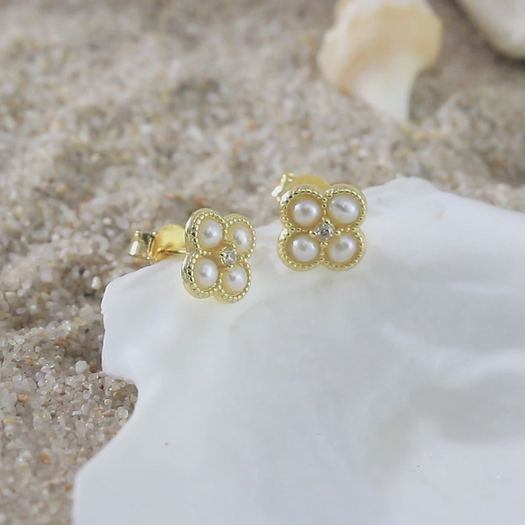 Cultured Freshwater Pearl 14K Gold Plated 925 Sterling Silver Four-leaf Clover Star Double Necklace