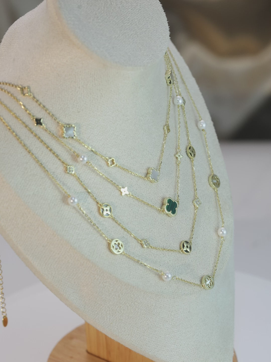 Shell Pearls Malachite 14K Gold Plated 925 Sterling Silver Pendant Necklace