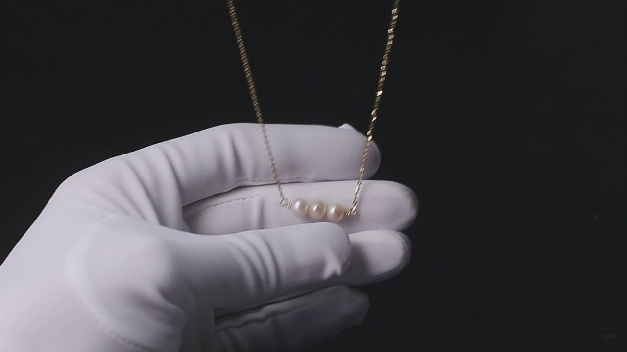 Cultured Freshwater Pearl 14K Gold Plated 925 Sterling Silver Three Pearl Necklace