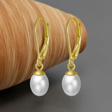 Cultured Freshwater Pearl 14K Gold Plated 925 Sterling Silver French D-shaped Buckle Earrings TQ